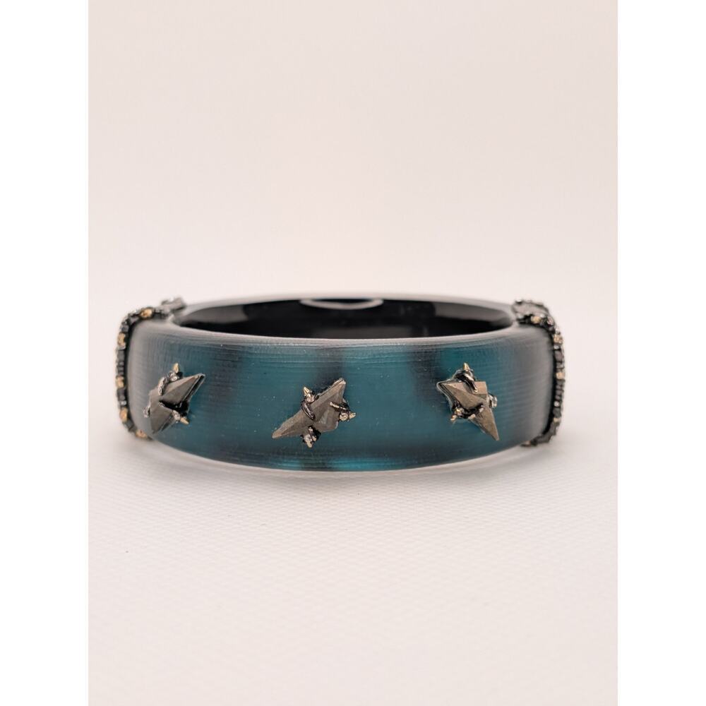 Alexis Bittar Blue Hinge Rhinestone Lucite Triangle Stud Bracelet Size 7.25"